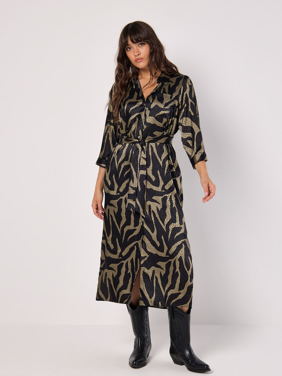 Image of Textured Satin Zebra Midi Dress