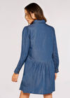 Ruffle Denim Swing Mini Dress, Blue, large