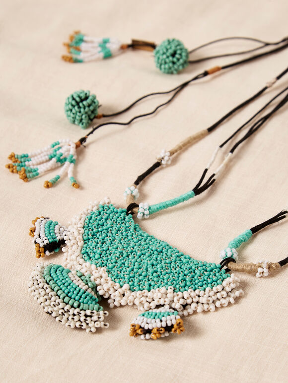 Beaded Necklace, Blue, large