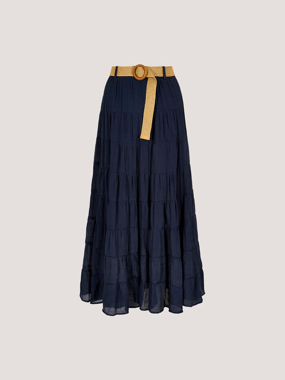 Tiered Maxi Skirt, Navy, large