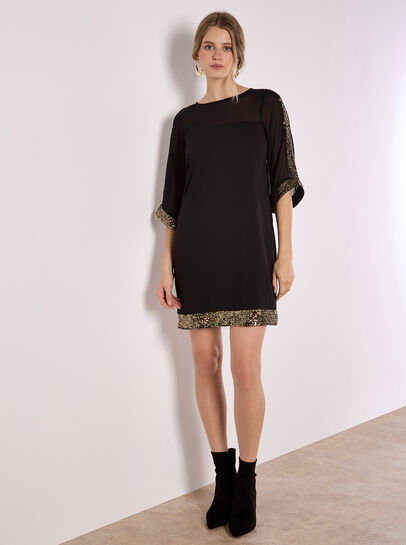 Sequin Embellished Crepe Shift Dress