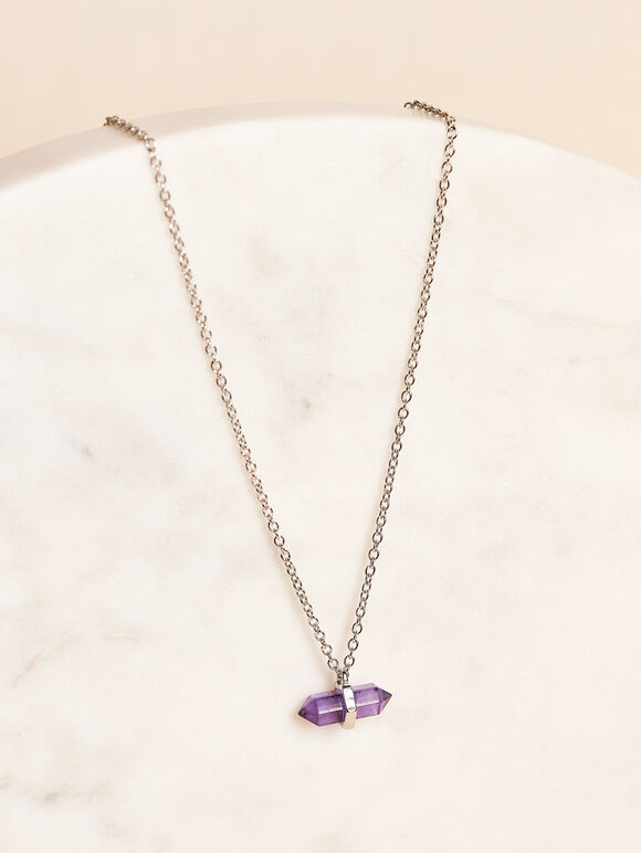 Amethyst Shard Silver Necklace, Purple, large