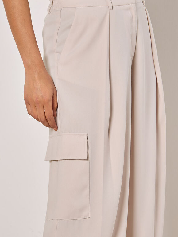 Wide Leg Fluid Cargo Trousers, Stone, large