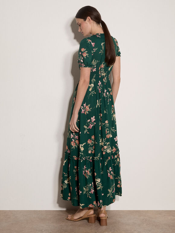 Watercolour Floral Maxi Dress, Green, large