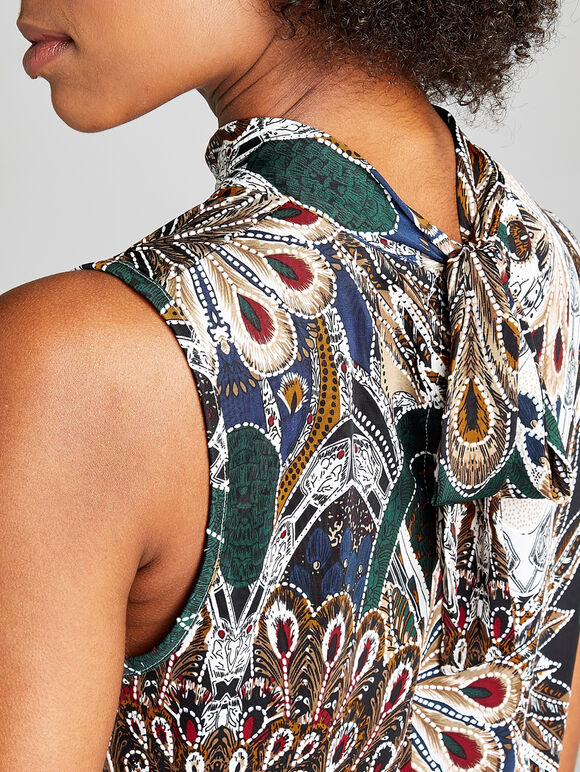Green  Peacock Feather High Neck Top, Green, large