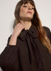 Crinkle Textured Bow Neck Blouse, Brown, large