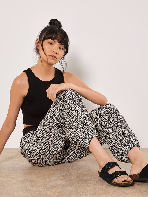 Cotton Blend Ikat Tapered Joggers, Black, large