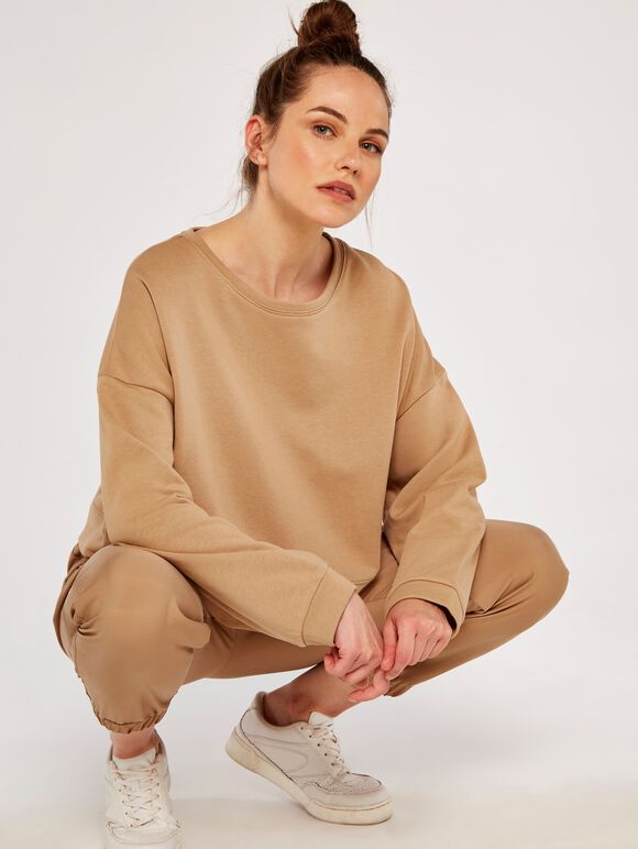 Cropped Sweatshirt, Stone, large