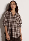 Check Print Oversized Shirt, Brown, large