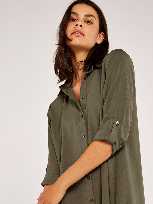 Shirt Swing Dress, Khaki, large