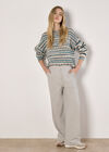 Multicoloured Stripe Aran Jumper, Teal, large