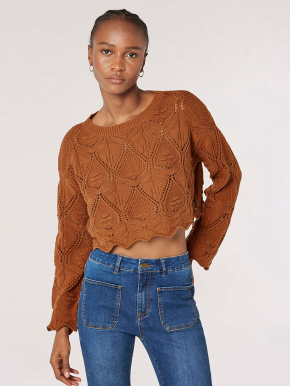 Scallop Hem Pointelle Jumper, Rust, large