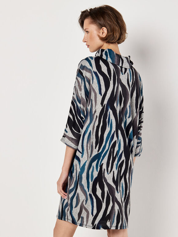 Zebra Soft Touch Cocoon Mini Dress, Teal, large