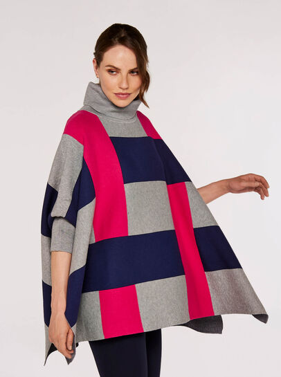 Colourblock Roll Neck Poncho