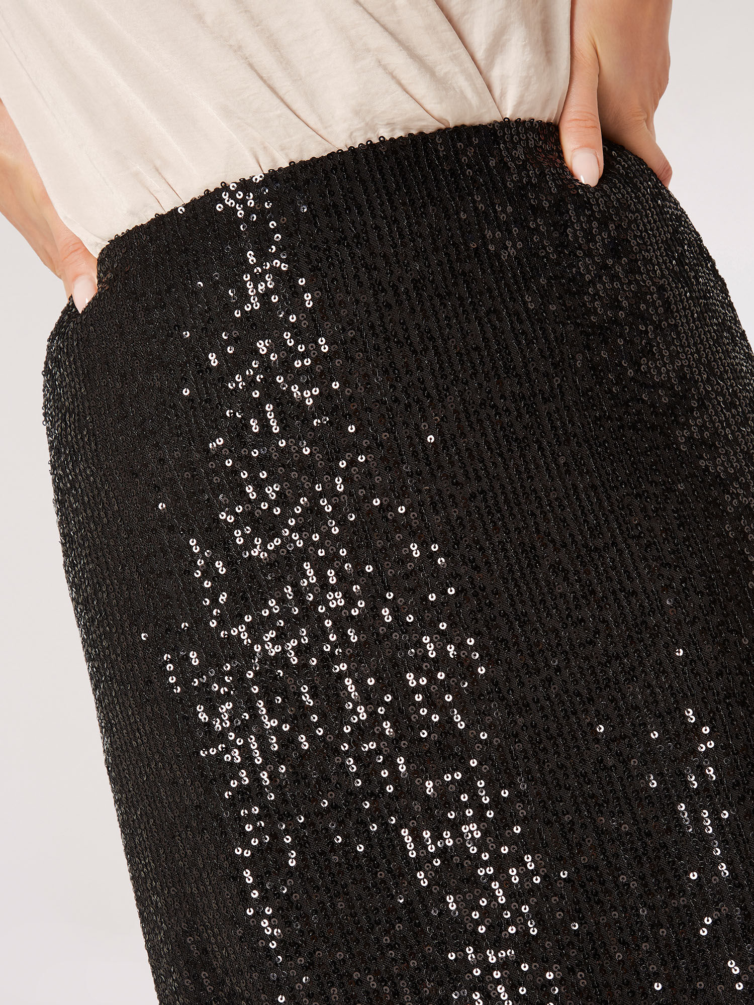 Sequin Sparkle Midi Skirt Apricot Clothing