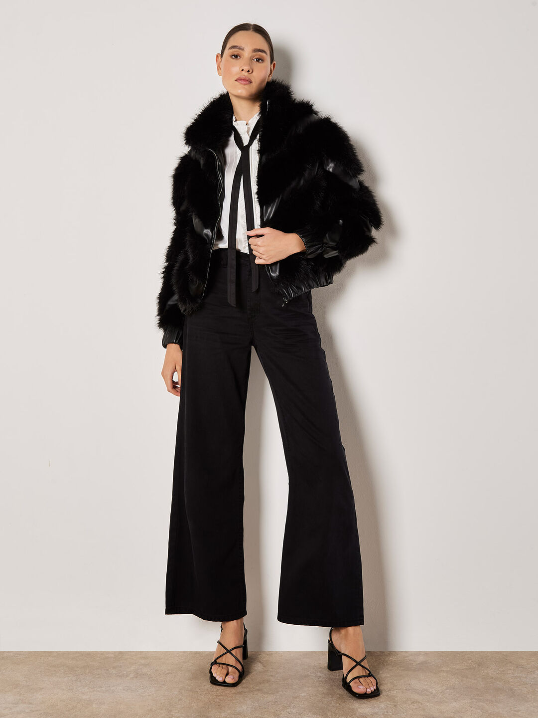 Image of Faux Leather Chevron Fur Jacket