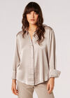 Oversized Satin Shirt, Stone, large