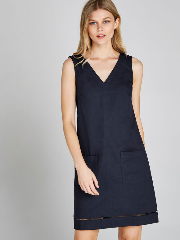 Lattice Edge Shift Dress, Navy, large