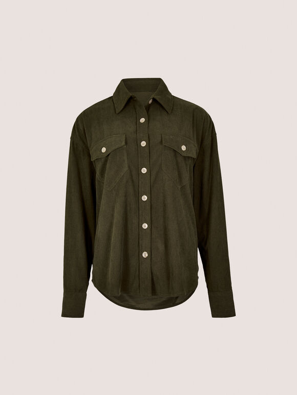 Oversized Cord Shirt, Khaki, large