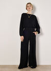 Ribbed Knit Wide Leg Trousers, Black, large