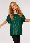 Sequin-Embellished Oversized T-Shirt, Green, large