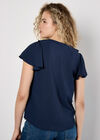 Ruffle Front Woven Top, Navy, large