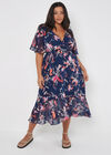 Curve Abstract Floral Wrap Midi Dress, Navy, large