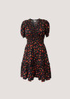 Floral Print Smocked Mini Dress, Black, large