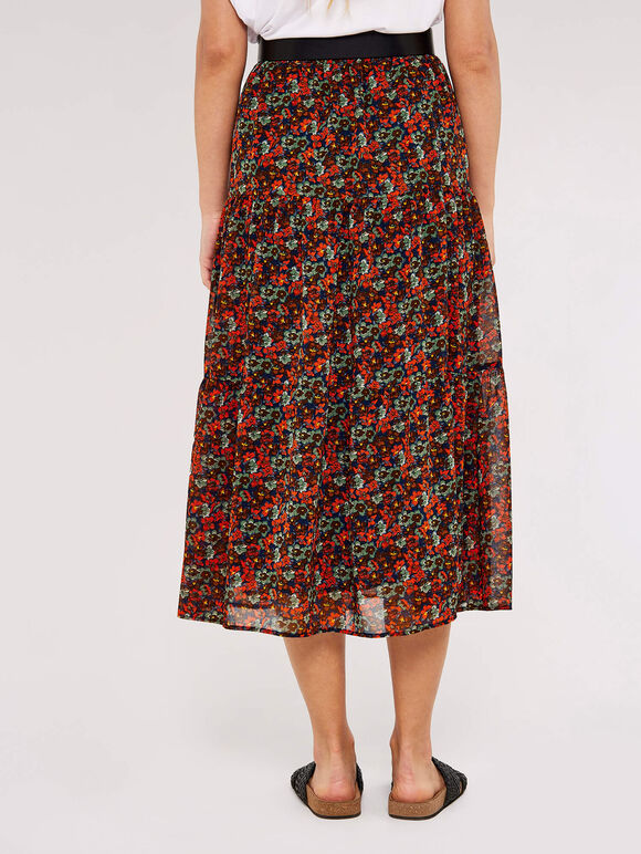 Pansy Ditsy Tiered Skirt, Navy, large