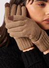Ribbed Knit Touch Screen Gloves, Brown, large