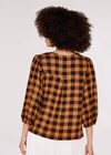 Gingham Check Balloon Sleeve Blouse, Brown, large