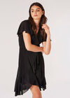 Sparkle Wrap Ruffle Mini Dress, Black, large