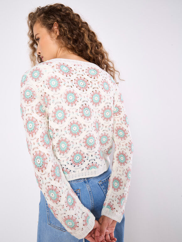 Crochet Circles Cardigan, Cream, large