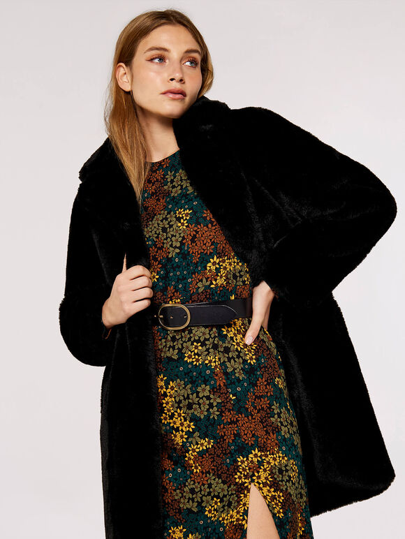 Oversized Super-Soft Faux Fur Coat, Black, large