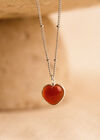 Silver Tone Heart Pendant Necklace, Red, large