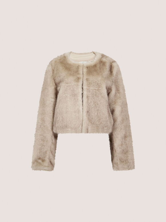 Luxe Faux Fur Cropped Jacket, Grey, large
