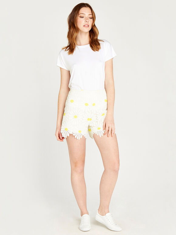 Daisy Lace Shorts, Cream, large