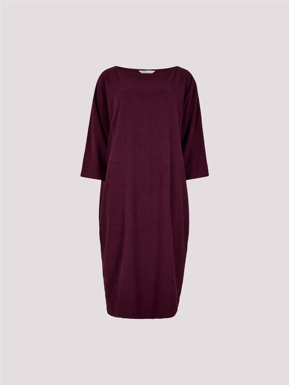 Ribbed Knit Cocoon Midi Dress, Burgundy, large