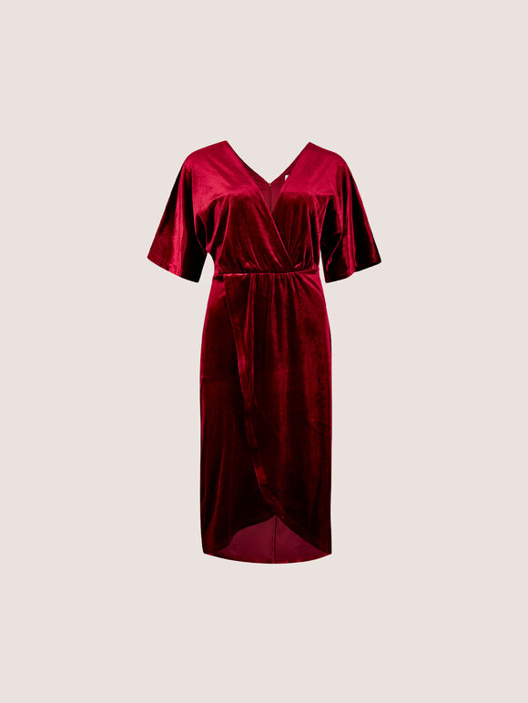 Velvet Wrap Mini Dress, Burgundy, large
