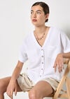 Textured V-Neck Blouse, White, large