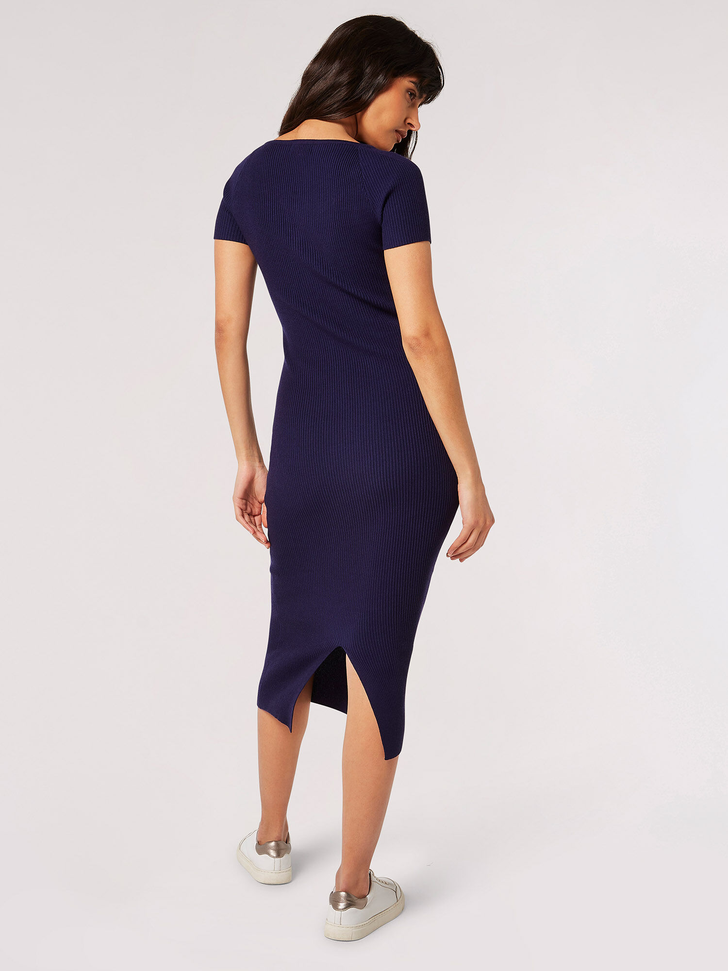 Rib Knit Bodycon Midi Dress Apricot Clothing
