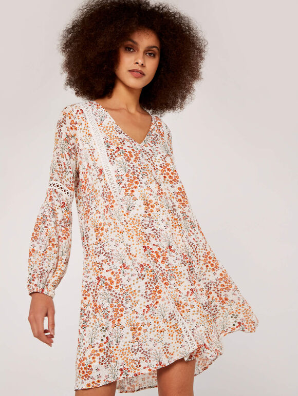 Floral Crochet Dress, Cream, large