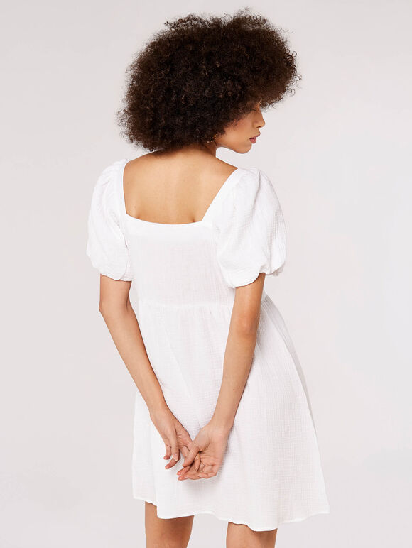 Puff Sleeve Mini Dress, White, large
