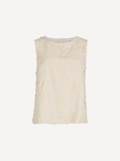 Embroidered Floral Linen Blend Shell Top