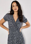 Floral Fruit Wrap Midi Dress, Navy, large