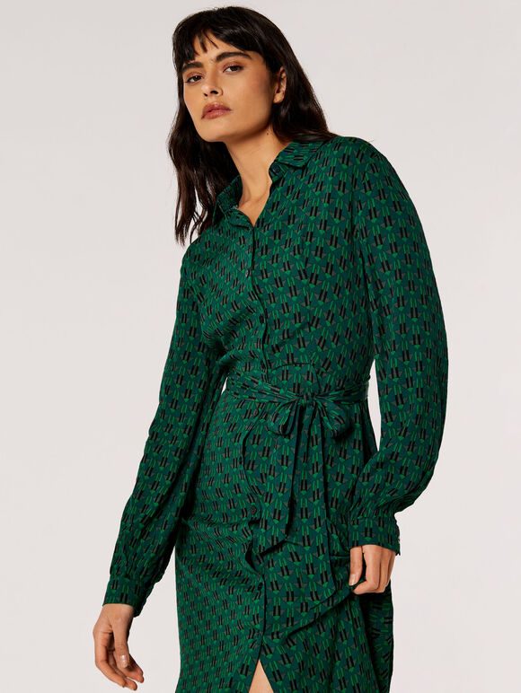 Geometric Shirt Midi Dress, Green, large