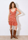 Ditsy Floral Ruffle Mini Dress, Red, large