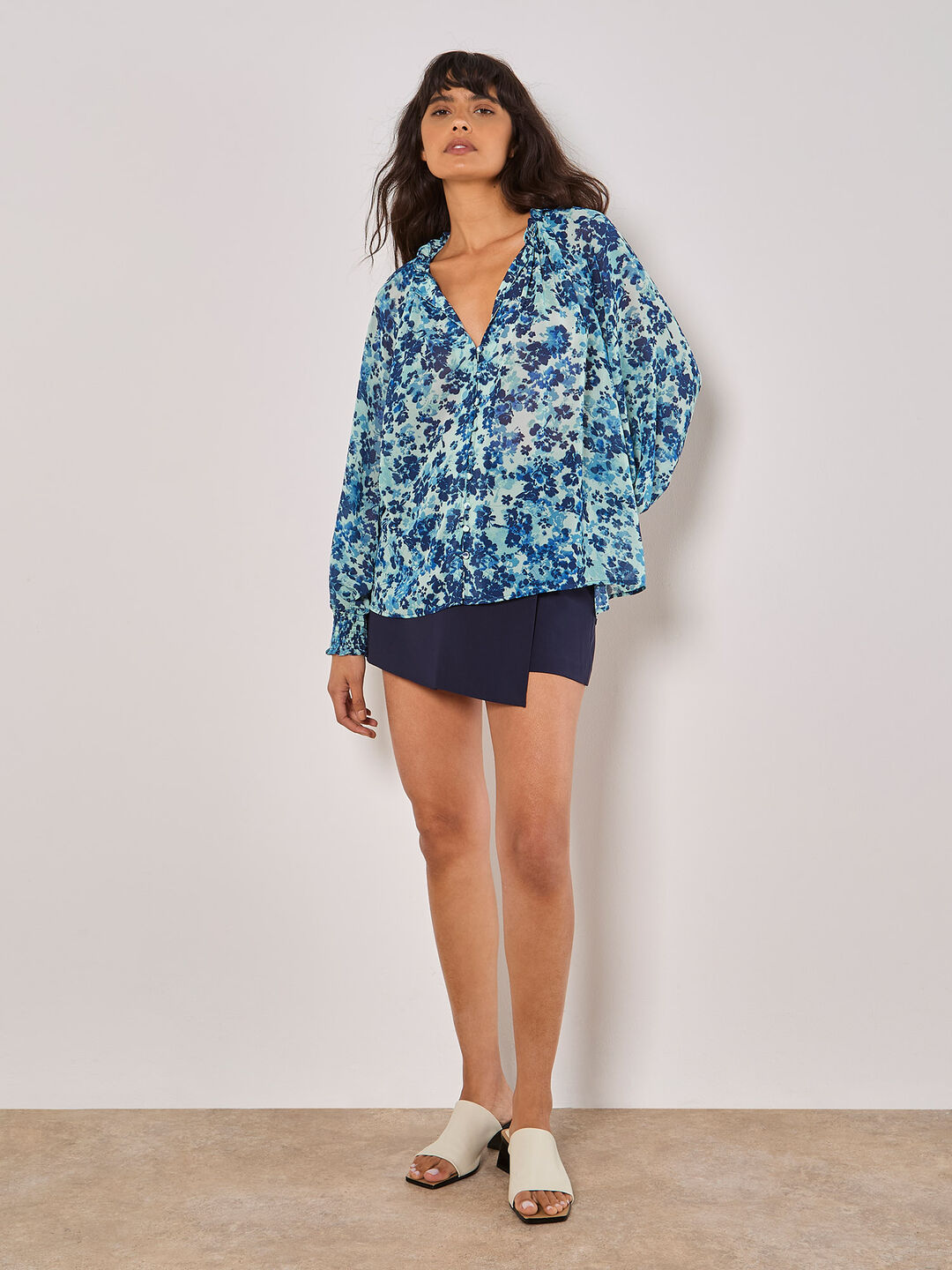 Image of Blurred Floral Chiffon Blouse