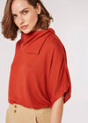 Asymmetric Neck Soft Touch Top, Rust, large