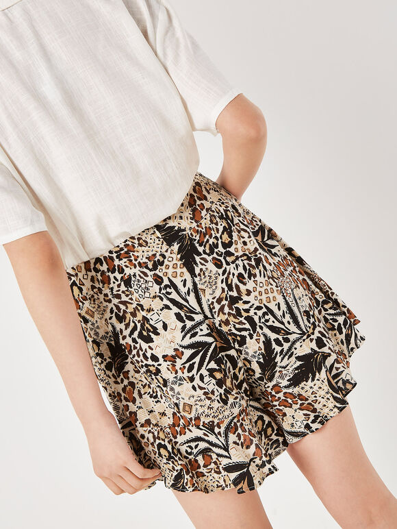 Mixed Animal Print Skort, Stone, large